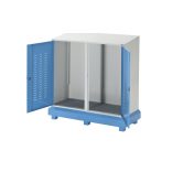 Hordó- és kiskannatartó állvány, 2 ajtós veszélyesanyag-tároló