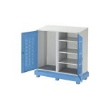 Hordó- és kiskannatartó állvány, 2 ajtós veszélyesanyag-tároló