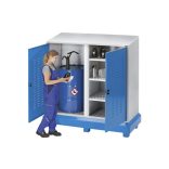 Hordó- és kiskannatartó állvány, 2 ajtós veszélyesanyag-tároló