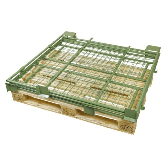 Acélcső rácsos raklapkeret 1 hosszanti oldal, félig lehajtható 1800 mm magas, 1000 x 1200 mm