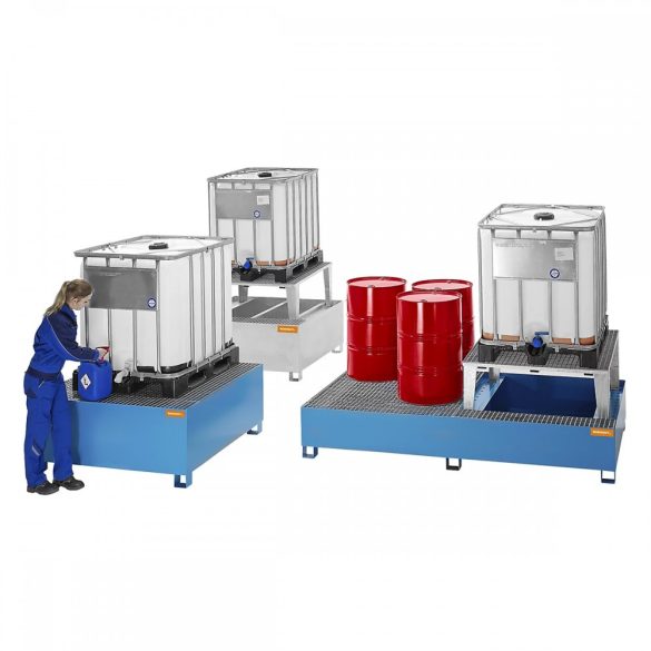 Acél felfogótálca IBC/KTC tartálykonténerekhez, 1 db 1000 l-es konténerhez, tűzihorganyzott