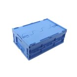 Polipropilén összehajtható doboz, 44 l, 400x600x220 mm, zsanéros fedéllel, kék