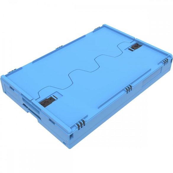 Polipropilén összehajtható doboz, 44 l, 400x600x220 mm, zsanéros fedéllel, kék