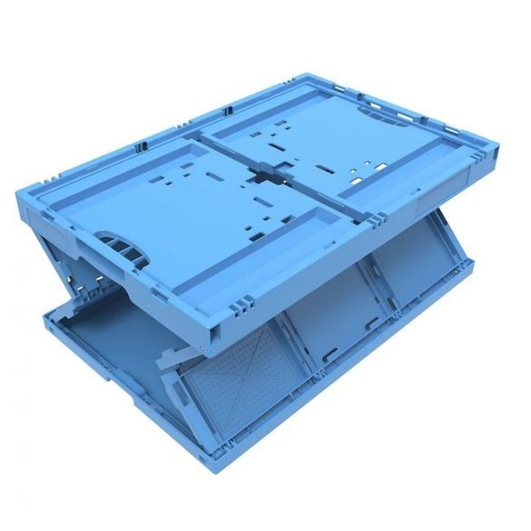 Összehajtható doboz, űrtartalom  fedél nélkül, egymásra rakhatók, 65 l, 400x600x320 mm (kék)