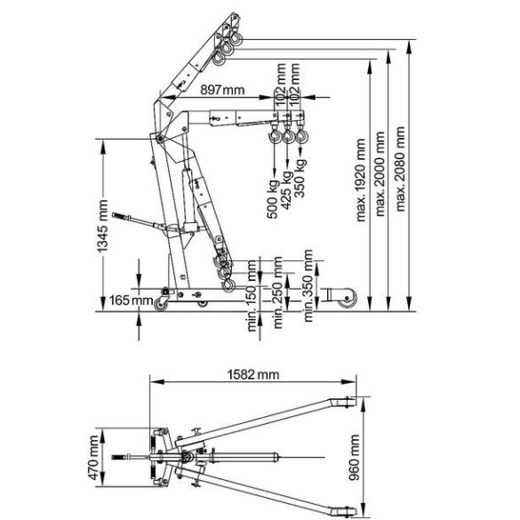 EKB  terpesztett alváz kézi hidraulikus zsíráfemelő daru  500 kg