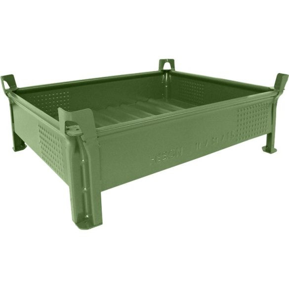 Egymásra rakható acéllemez tároló, alacsony típus, 800x1000x300 mm, teherbírás 500 kg