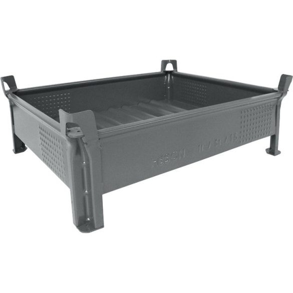 Egymásra rakható acéllemez tároló, alacsony típus, 800x1000x300 mm, teherbírás 500 kg