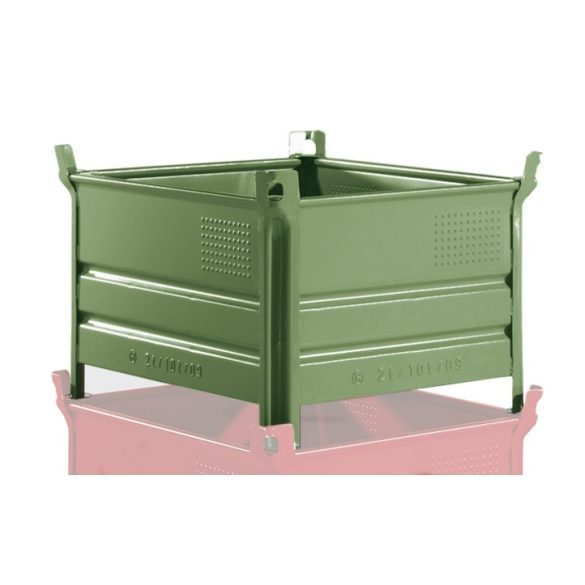 Egymásra rakható, zárt falú tároló, 800x1000x500 mm, teherbírás 2000 kg