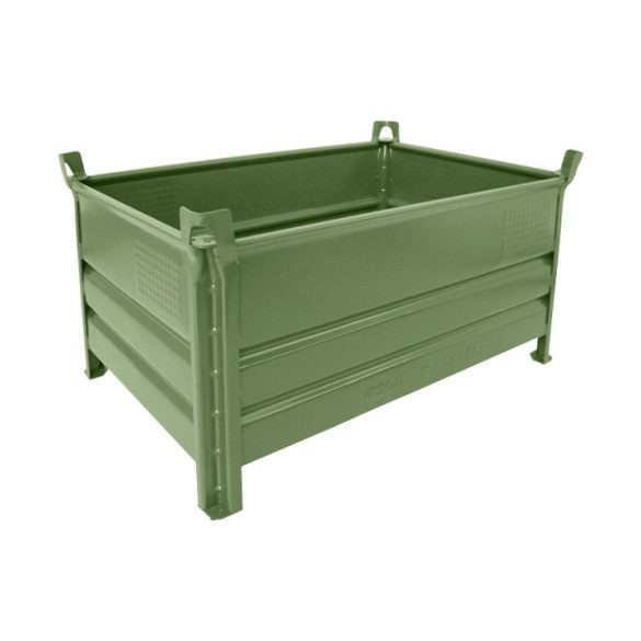 Egymásra rakható, zárt falú tároló, 800x1200x600 mm, teherbírás 2000 kg