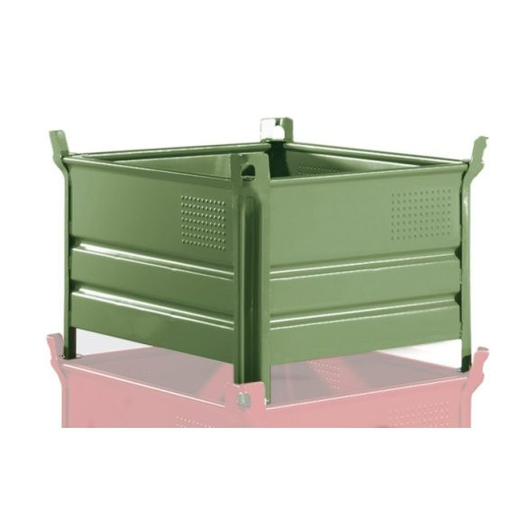 Egymásra rakható, zárt falú tároló, 800x1000x600 mm, teherbírás 500 kg