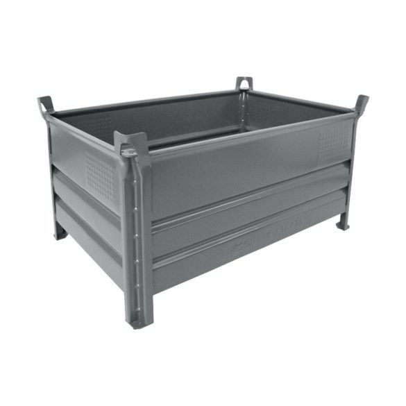 Egymásra rakható, zárt falú tároló, 800x1200x600 mm, teherbírás 500 kg