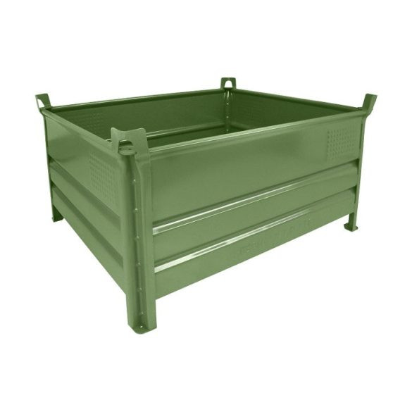 Egymásra rakható, zárt falú tároló, 1000x1200x600 mm,  teherbírás 500 kg