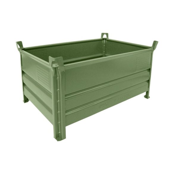 Egymásra rakható, zárt falú tároló, 800x1200x600 mm, teherbírás 1000 kg