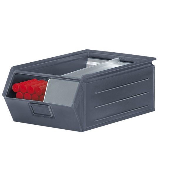 Elöl nyitott acéllemez láda 515x310x200 mm, 23 L, festett 