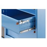 Prémium szerelőkocsi, 1 szekrény, 1 fiókos szekrény, váz és előlapok világoskék színben, MDF-munkalap