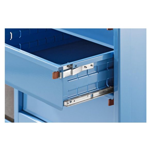 Prémium szerelőkocsi, 1 szekrény, 1 fiókos szekrény, váz és előlapok világoskék színben, MDF-munkalap