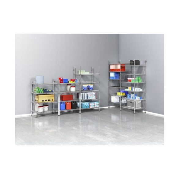 Higénikus krómozott rácsos állvány 4 db 150 kg / polc 910x610x1370 mm