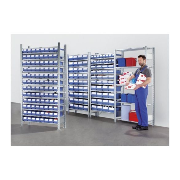 Kapcsolható állvány dobozokkal, 10 polc, mélység 336 mm