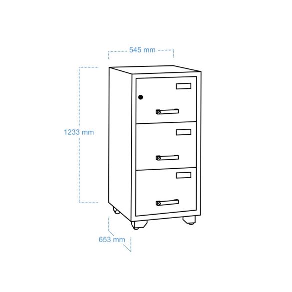 Tűzálló függőmappatároló szekrény 3 fiókkal 545x653x1233 mm (FIRE FILE 3)