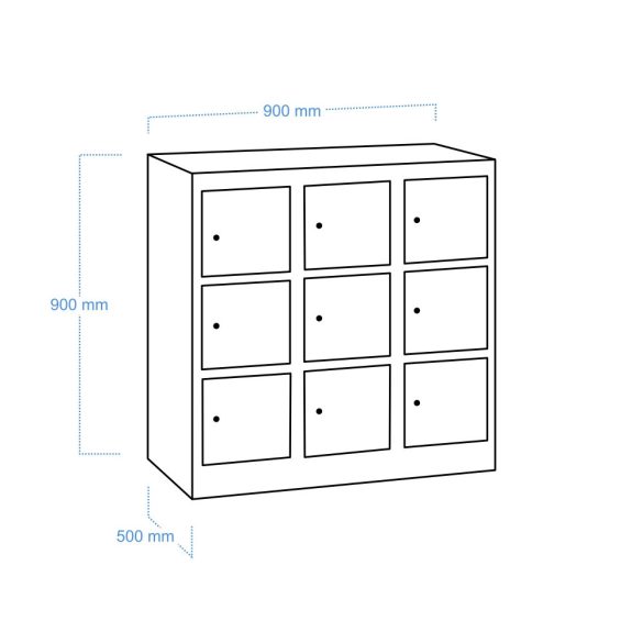 9 rekeszes értékmegőrző szekrény 900x500x900 mm