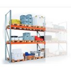   MV20 3287 raklapos alap állvány 2700 mm széles 1100 mm mély 4400 magas, T+3 szint t.b. 2940 kg/szint