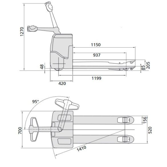Gyalogkíséretű alacsonyemelésű elektromos targonca