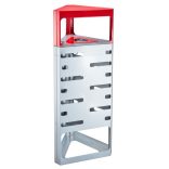 Háromszög alakú hulladéktároló fedéllel, szelektív hulladékhoz, piros, 45 L