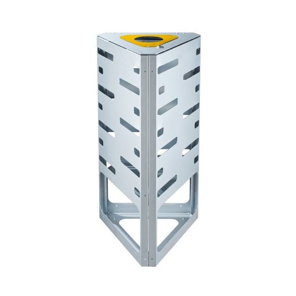 Háromszög alakú hulladékgyűjtő fedél nélkül, szelektív hulladékhoz, sárga, 45 L