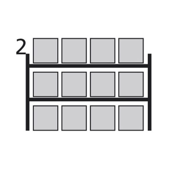 MV19 7914 raklapos alap állvány 3600 mm széles 1100 mm mély 3300 magas, T+2 szint t.b. 4023 kg/szint