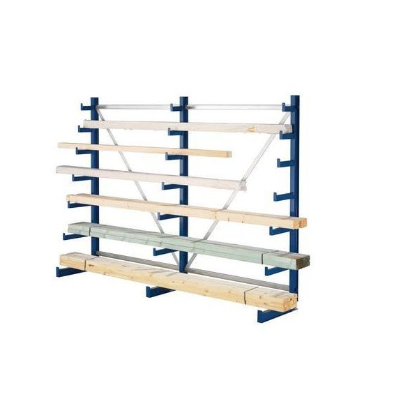 Egyoldalú karosállvány, 270 cm széles, 200 cm magas 59 cm mély, 3x6 konzol, 200 kg/konzol 