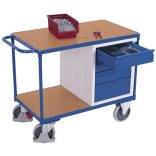 Műhelykocsi 2 rakfelülettel - zárható fiókokkal, 1190 x 600 x 930 mm