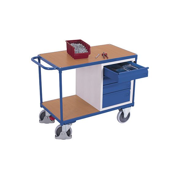 Műhelykocsi 2 rakfelülettel - zárható fiókokkal, 1190 x 600 x 930 mm