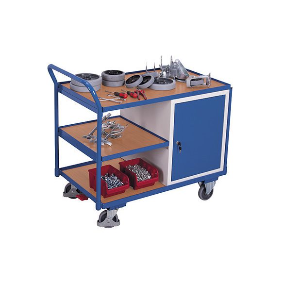 Műhelykocsi 3 rakfelülettel, zátható tárolóval