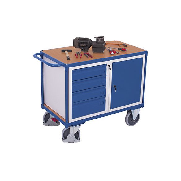 Műhelykocsi 1 rakfelülettel, fiókkal és tárolóval, 1190 x 600 x 930 mm