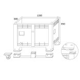 2 talpas zártfalú újrahasznósított műanyag konténer 550 L 1200x800x850 mm