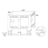 4 lábas szellőzőréses műanyag konténer 550 L 1200x800x850 mm