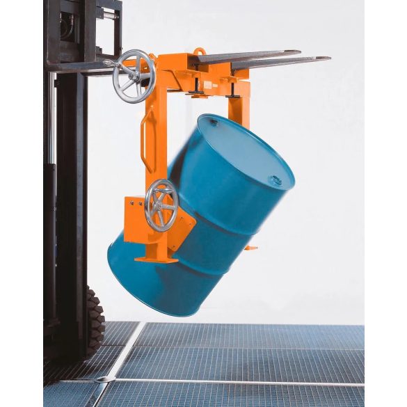 Hordófordító fogó acélból, lakkozott, fémhordókhoz, 1 acél hordó Ø 400 - 620 mm átmérővel