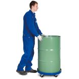 Hordógörgő acélból, kék lakkozott, 200 l hordókhoz, 4 beálló görgővel