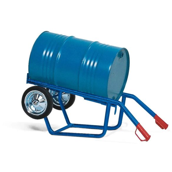 Hordókocsi acélból, kékre lakkozott, tömör gumis, 200/220 l-es hordókhoz