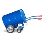   Hordókocsi acélból, tömör gumi, 2 támasztó kerékkel, 200/220 l-es hordókhoz, kék