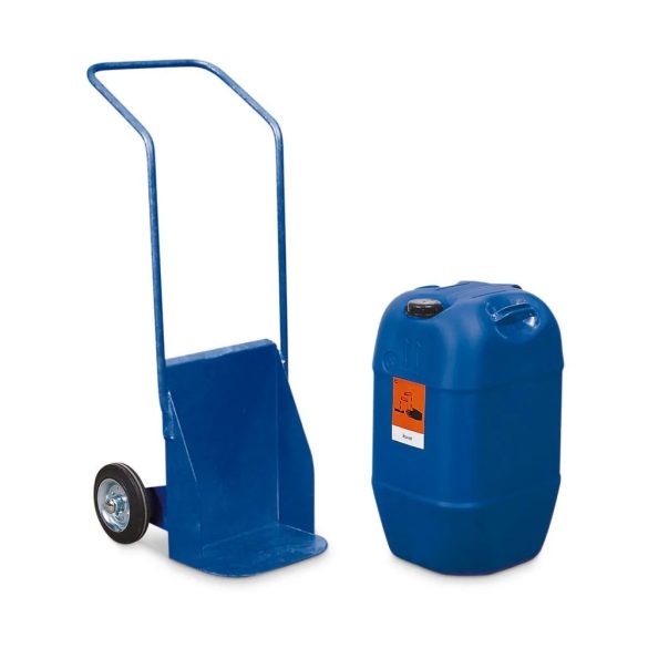 Ballonos kocsi acélból, kékre lakkozott, tömör gumis, 60 l-es edényekhez