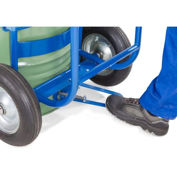 Hordókocsi acélból, 2 tartószerkezet és rögzítő hevederrel, 60/220 l hordóhoz