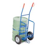 Hordókocsi acélból, 2 tartószerkezet és rögzítő hevederrel, 60/220 l hordóhoz