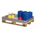   Acél kármentő tálca kis tároló edényekhez, 766x1186x100 mm, horganyzott, 60 liter