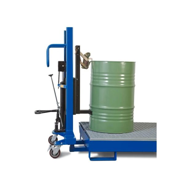 Hordóemelő, hordófogóval, 60-200 literes acélhordó, keskeny alvázú, emelési magasság 120-740 mm
