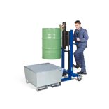 Hordóemelő, hordófogóval, 60-200 literes acélhordó, keskeny alvázú, emelési magasság 120-740 mm