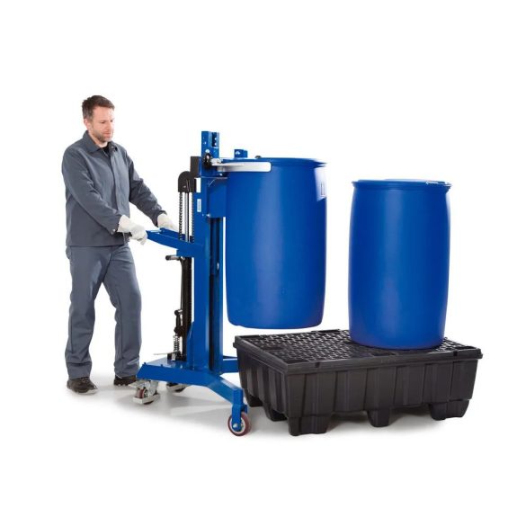 Hordóemelő, hordószorítóval, 200-220 literes hord., V-alakú alvázzal, emelési magasság 0-500 mm