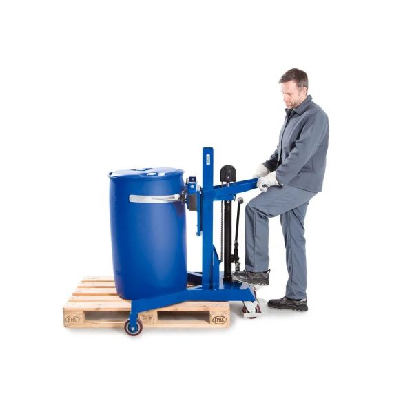 Hordóemelő, hordószorítóval, 200-220 literes hord., V-alakú alvázzal, emelési magasság 0-500 mm