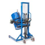 Hordóemelő Servo, hordóforgatóval 180°, 200 literes acélhord., széles alvázú, em. mag. 0-1270 mm 