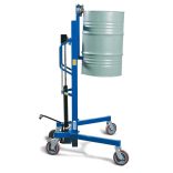 Hordóemelő, hordófogóval, 200 literes bordás acélhordó, állítható alvázú, emelési magasság 0-1060 mm